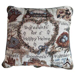Decorative Tapestry Throw Pillow "Ingredients For A Happy Home"